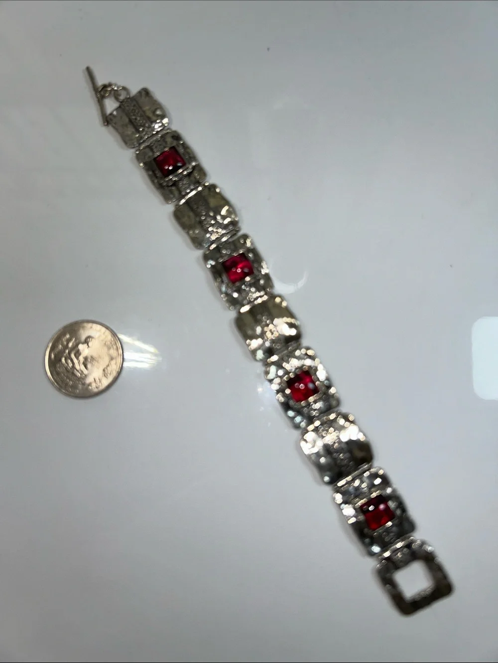 NWT Passage To Israel Hammered Panel Link Genuine Garnet Gemstone Bracelet